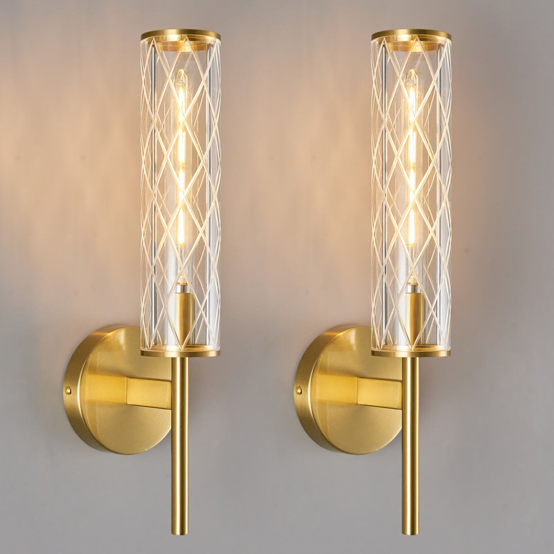 Modern Tube Check Glass Wall Sconces 2-Pack, ‎Gold