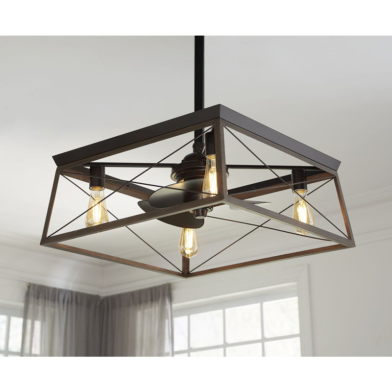 22'' Ceiling Fan with Light Kit, Black/Antique Bronze