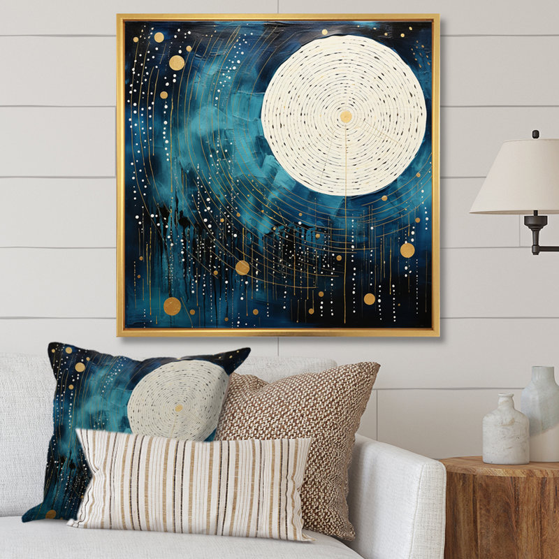 Lune bleue minimalisme IV sur toile, H 30 po x l 30 po x P 1 po, Cadre flottant doré