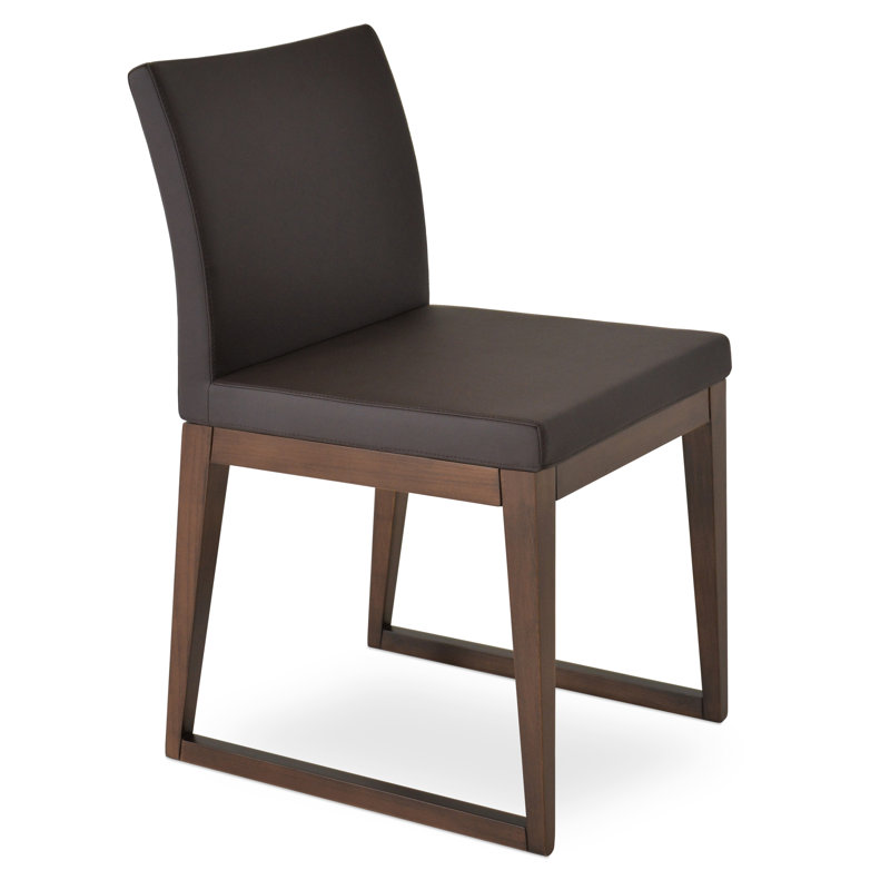 Aria Sled Wood Dining Chair, Brown PPM Faux Leather