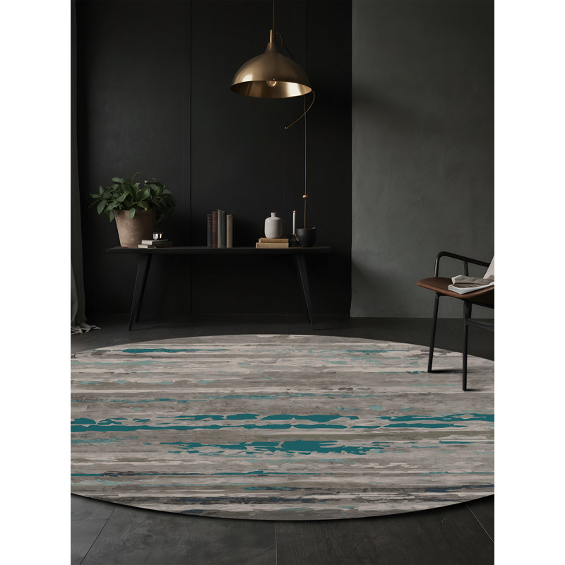 Machine Washable Gray Area Rug GSIX03688, Round 3'