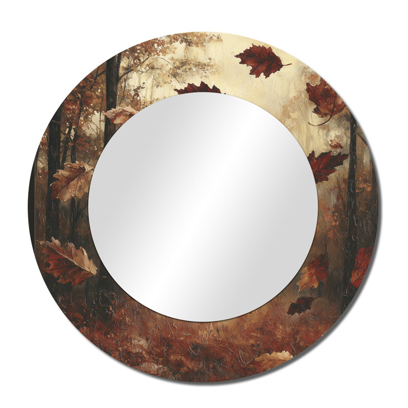 Brown Falling Oak Leaves - Miroir mural décoratif floral - imprimé sur métal, 36 po x 36 po