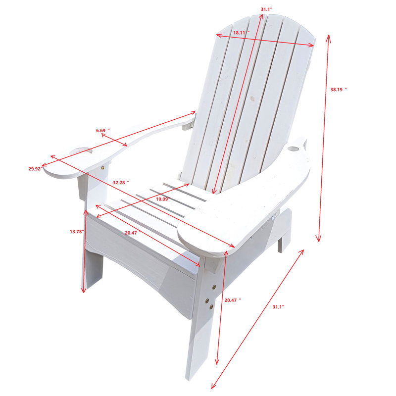 Comfortable White Wood Chair - Umbrella Hole, Solid Hardwood, Versatile For Outdoor And Indoor Patio, Porch, Deck, Garden, Poolside Easy To Put Together With Slot, Seat, Poolside, Assembly