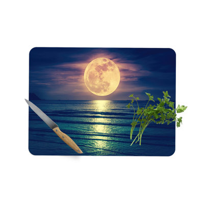 Planche à découper en verre durable Crescent Moon and Ocean Waves