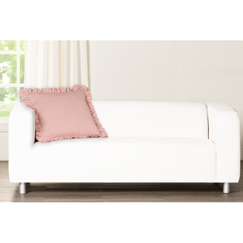 Birch Lane Polo Stripe Ruffled Accent Pillow, Polyester, Red
