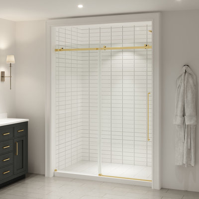 Ove Decors Selby 60 In. W X 74 In. H Frameless Sliding Clear Straight Alcove Shower Door