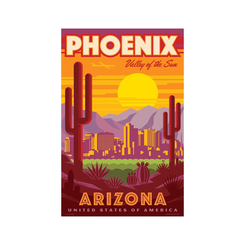 Phoenix Travel Poster by Jim Zahniser - Wrapped Canvas Print, 20.32 cm H x 30.48 cm W