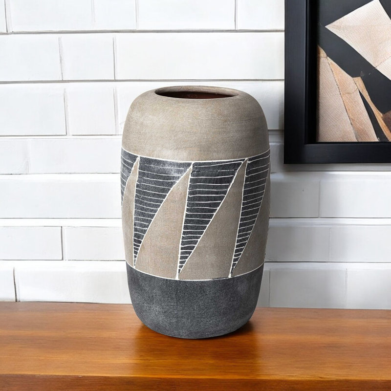 Vase de table en céramique Wells, Beige/bleu