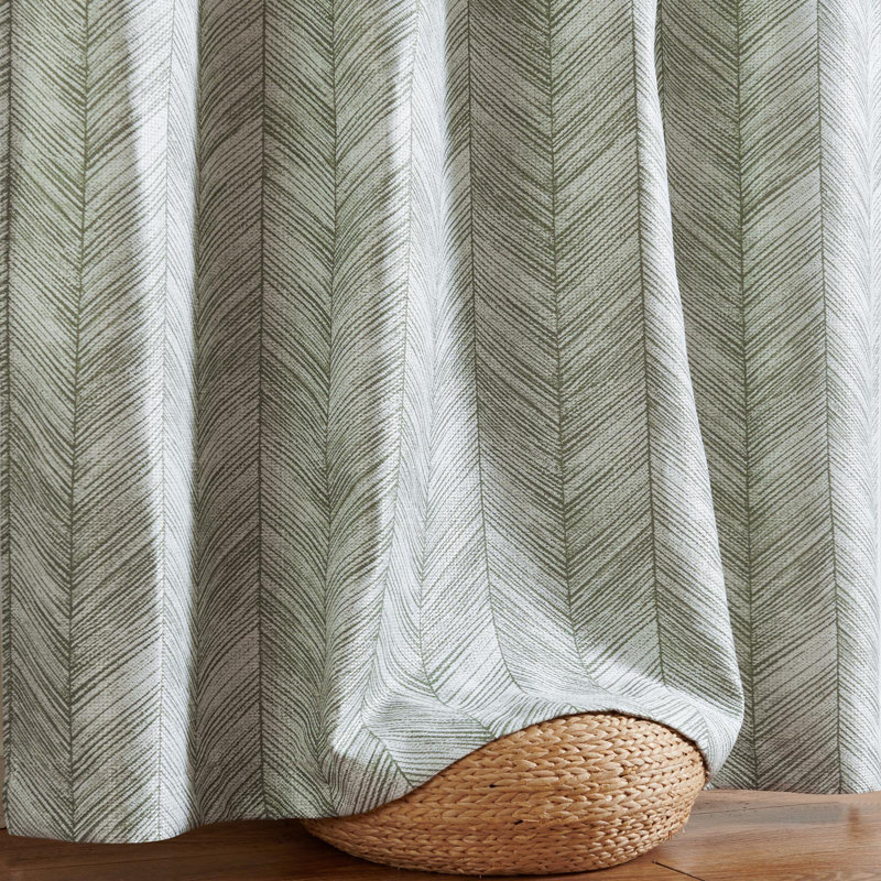 Rideaux à œillets en jacquard avec motif à chevrons pour le salon, L 50 po x L 84 po, Vert