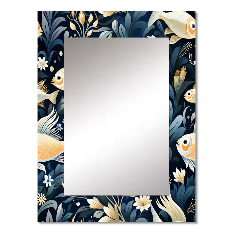 Coastal Underwater Elegance Coastal Pattern - Coastal Decorative Mirror, Blue Wall Mirror, Printed Metal Art, 32" x 24"