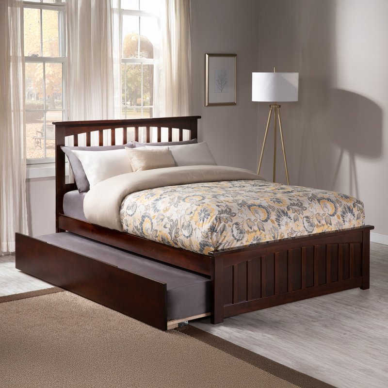 Aiston Solid Wood Platform Bed with Matching Footboard and Roll Out Trundle, Queen, Walnut