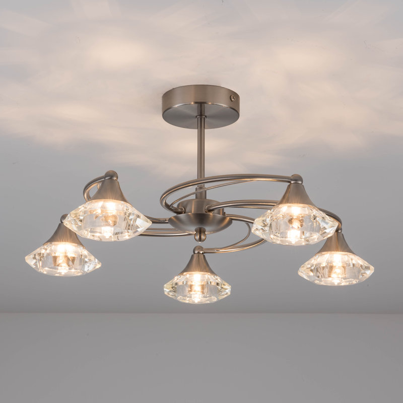 Aldiana Glass Semi Flush Mount, Satin Nickel