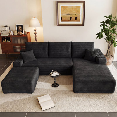 Canapé modulaire 95 po avec repose-pieds Cloud, canapé en forme de U moderne avec siège profond, canapé confortable en velours côtelé 3 places, canapé en mousse à mémoire de forme pour salon, sans assemblage