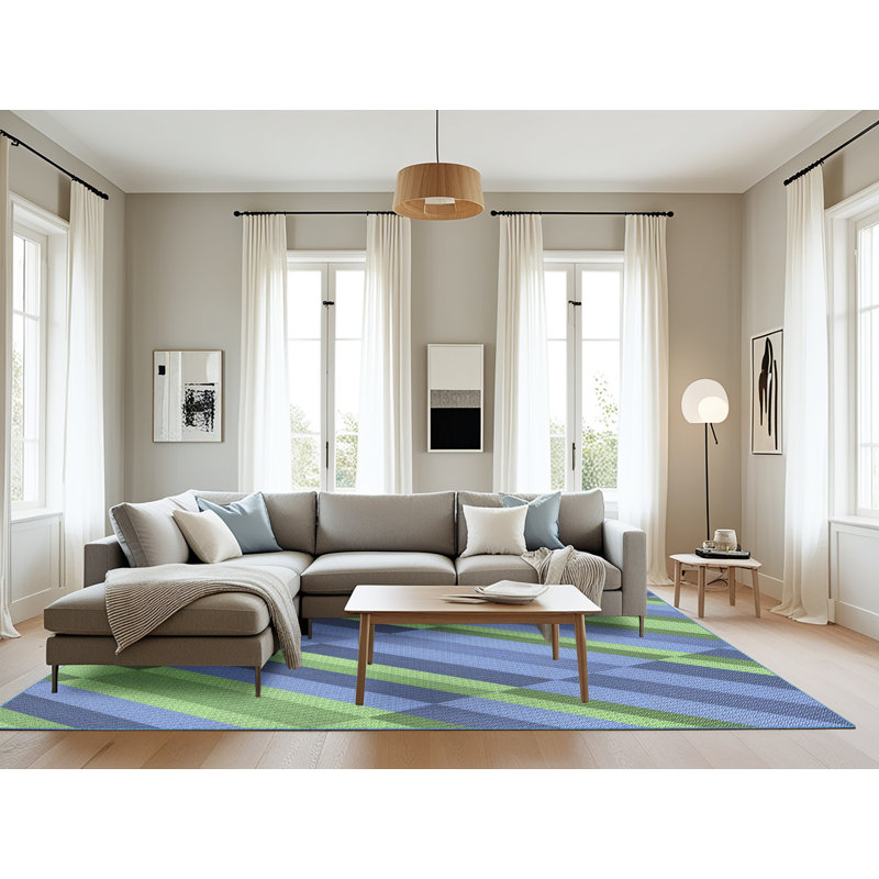 Tapis bleu/vert tissé à la machine, Rectangle 8 pi x 12 pi