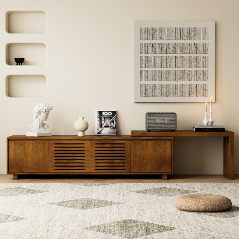 Meuble télé de style moderne du milieu du siècle, extensible de 160 cm avec rangement, panneau réglable pour téléviseurs de 140 à 190 cm, meuble multimédia moderne pour la décoration intérieure, extensible de 152 à 175 cm, pour chambre ou salon.