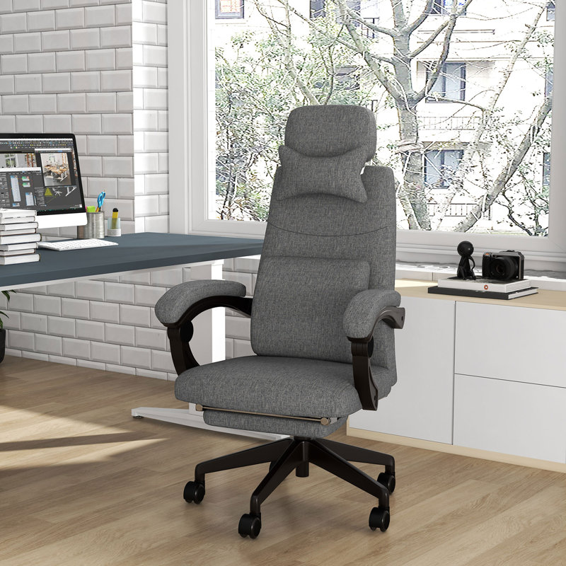 Polyester Office Chair with Headrest, White, White