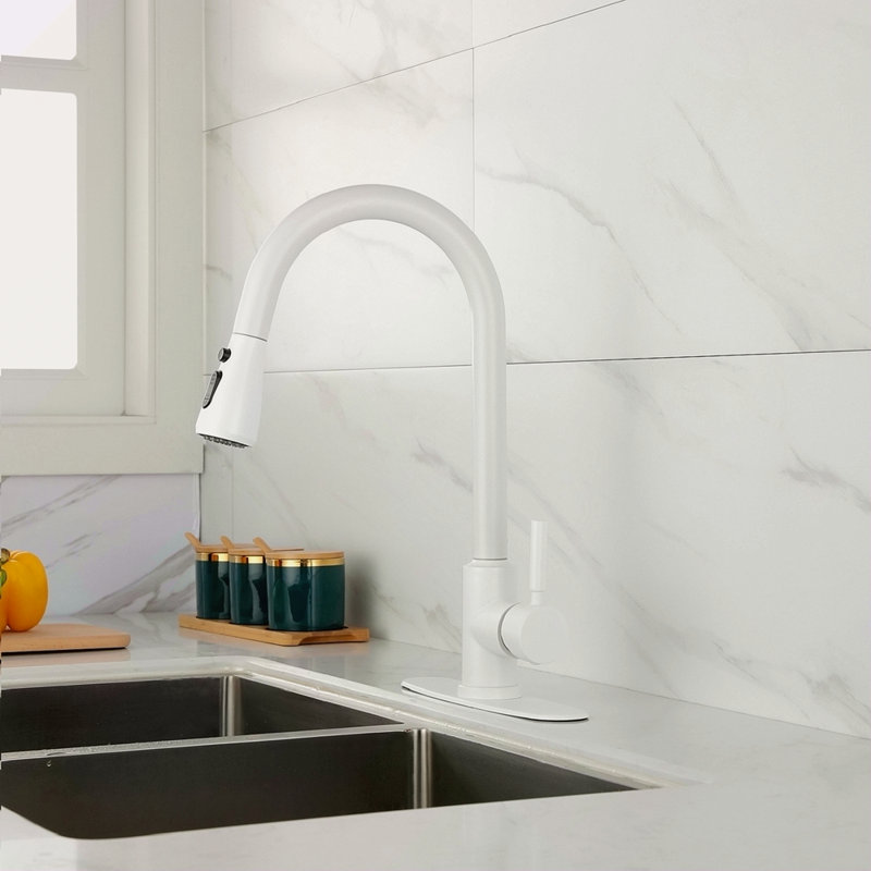 Robinet de cuisine avec douchette extractible, Blanc