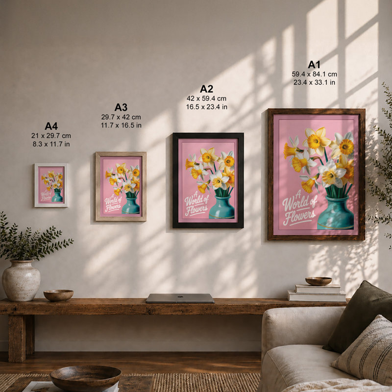 World of Flowers Botanical 1 Piece Single Picture Frame Wall Art, A4 - 29.7 x 21.0 cm, Black