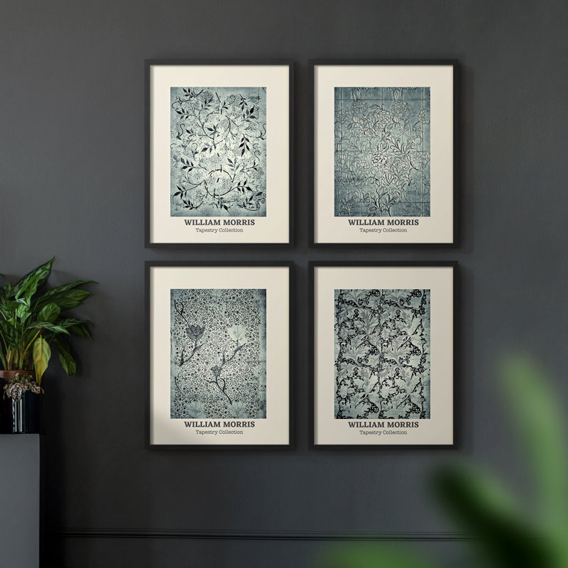 «William Morris IV», ensemble de 4 reproductions encadrées, Noir, H 14 po x l 44 po