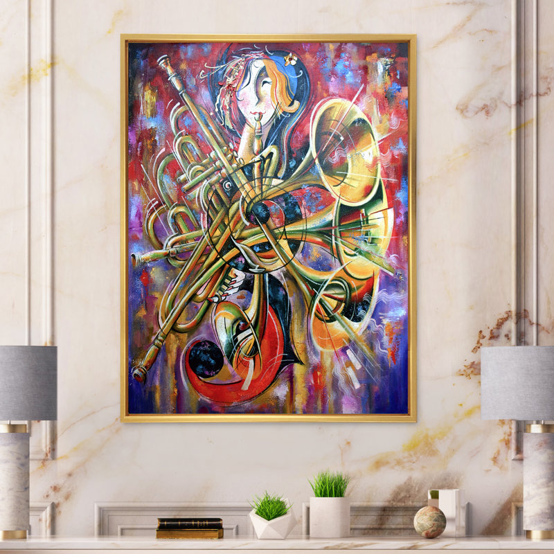 Impression abstraite multicolore sur toile - Bohème et éclectique, impression sur toile, Toile à cadre flottant doré
