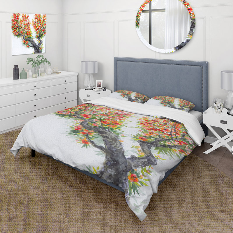 Blooming Of a Old Tree In Spring II - Ensemble de housse de couette traditionnel - Microfibre de polyester