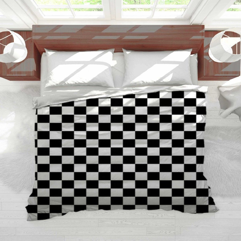 Édredon carré à motif abstrait échecs, Édredon simple TG, Noir