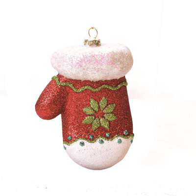 4" Red and White Glitter Shatterproof Mitten Christmas Ornament
