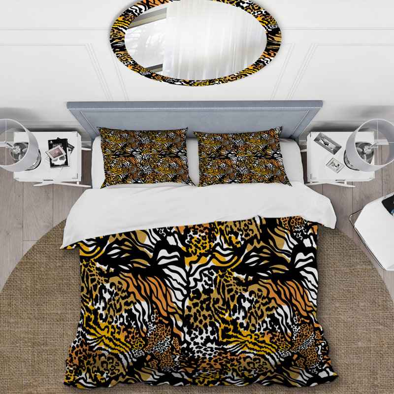 Ensemble de housse de couette en microfibre noir / doré / blanc 3 pièces