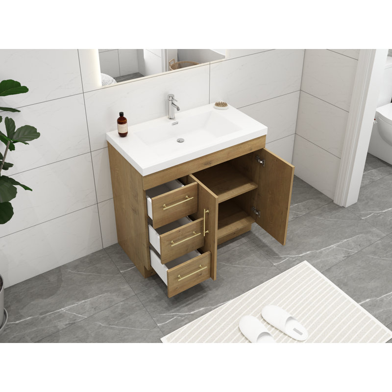 Ensemble de meuble-lavabo simple 36 po Carliss, Chêne, Or