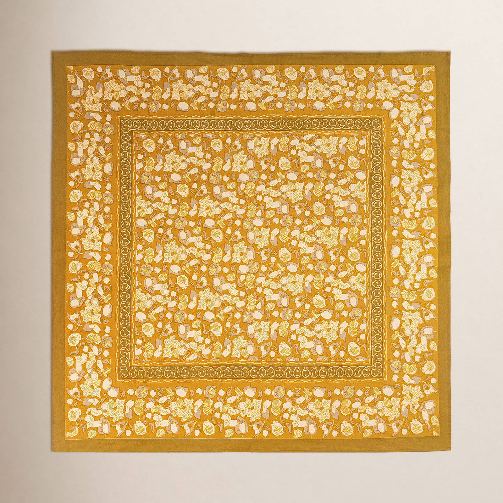 Bryssa Cotton Tablecloth, Mustard/Gray, 59" x 59"