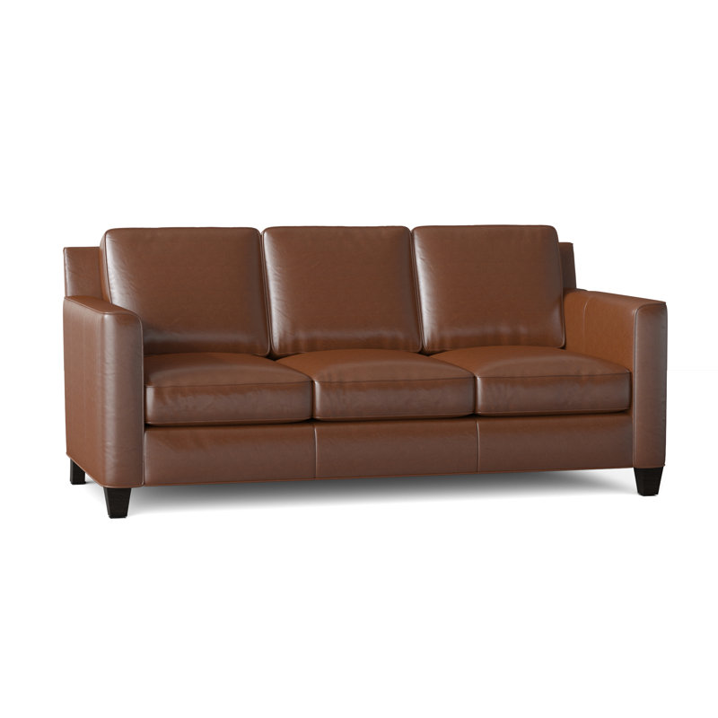 Yorba 76" Genuine Leather Square Arm Sofa, Cobblestone, Aline Fumo Genuine Leather