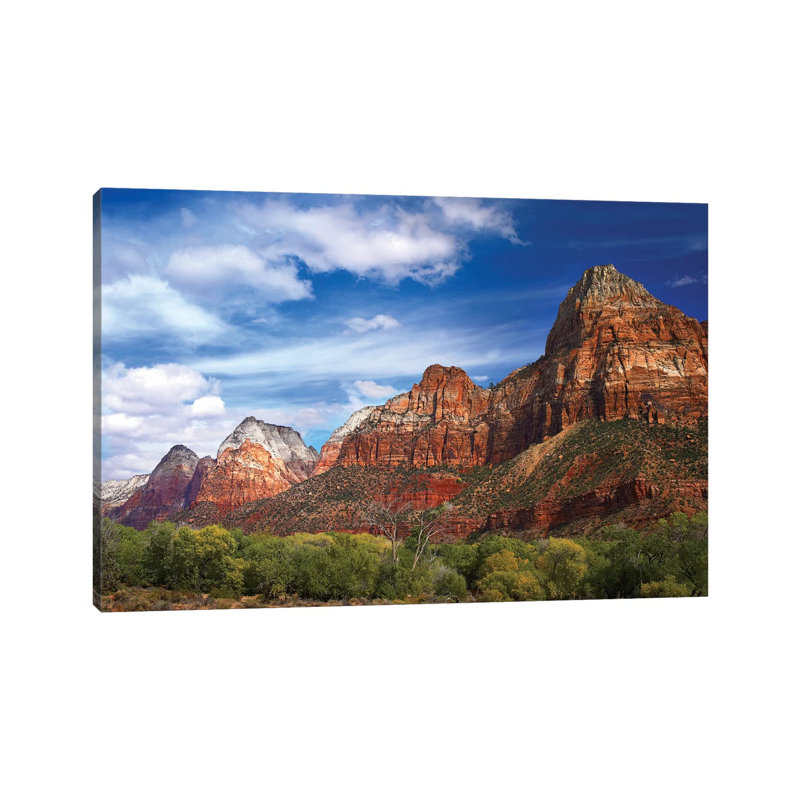 The Watchman, Outcropping Near South Entrance of Zion National Park, Cottonwoods in Foreground, Utah 1 Piece Wrapped Canvas Wall Art