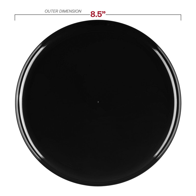 Black Flat Round Disposable Plastic Salad Plates (8.5") - 120 Plates