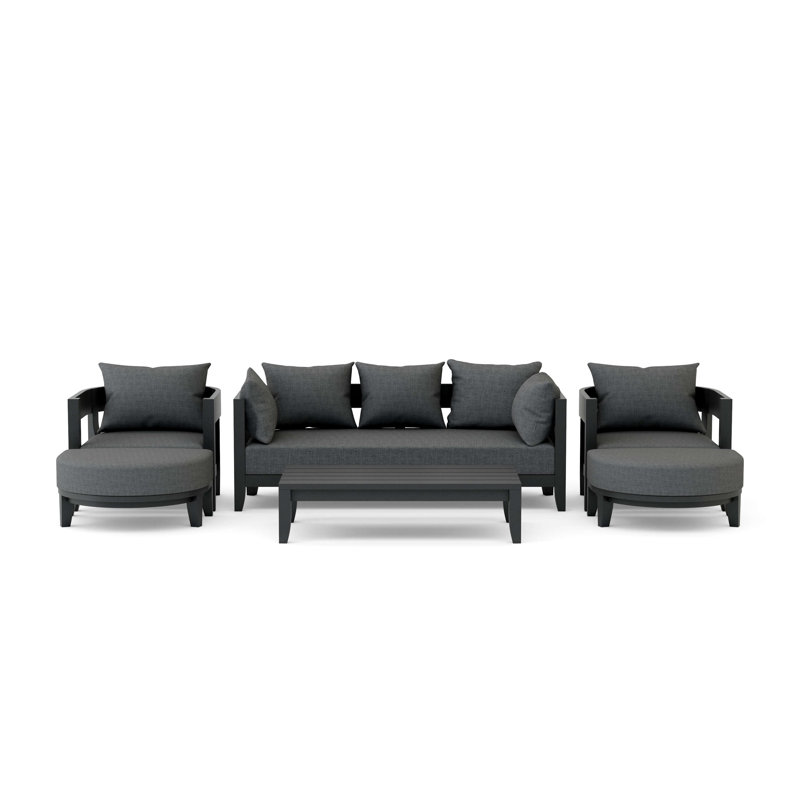 Ensemble de conversation avec canapé 6 pièces Masheka, Gris anthracite moulé