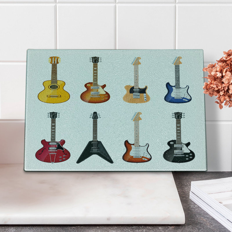 Ambesonne Guitar Tempered Glass Cutting Board String Instruments Jazz Multicolor