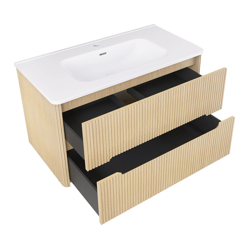 Meuble-lavabo mural simple 36 po avec lavabo, Chêne clair