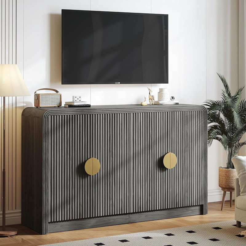 Buffet Mid-Century avec portes ondulées, noyer noir
