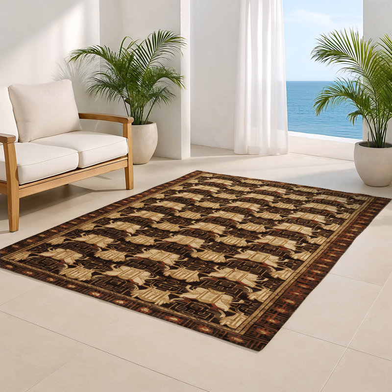 Tapis noir intérieur et extérieur ArtDeco, Rectangulaire 8 pi x 10 pi