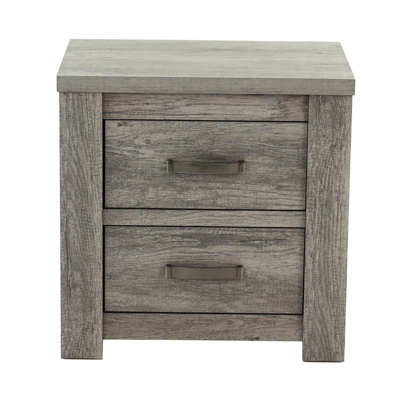 Grey Rustic Bedroom Cabinet, 2 Nightstand, Solid Wood Adornment