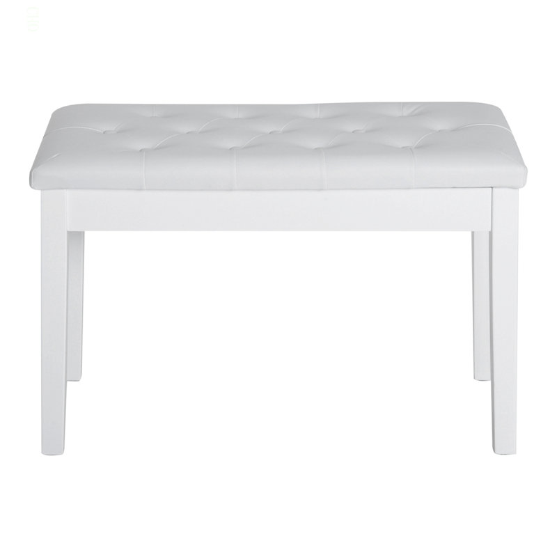 Piano Bench, Duet Piano Chair With Faux Leather Padded Cushion And Wooden Frame, Button Tufted Keyboard Bench, White