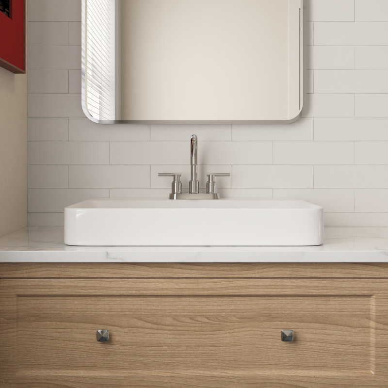 DeerValley 23.82" L x 18.9" W x 6.69" H White Rectangular Vitreous China Drop-in Bathroom Sink with Overflow
