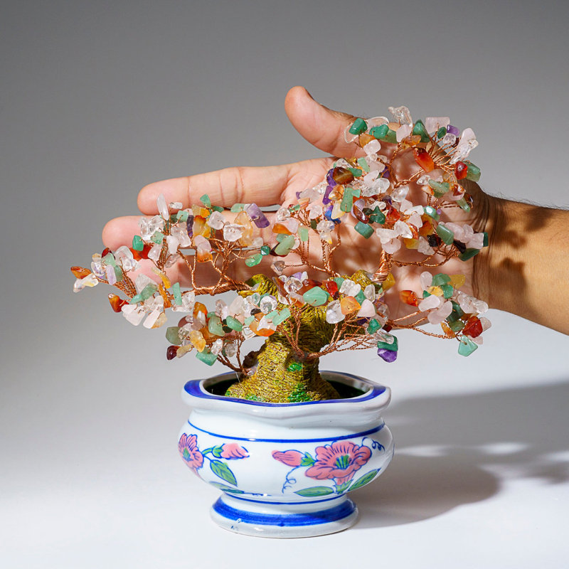 Genuine Multi Gemstone Bonsai Tree In Round Ceramic Pot (8.5€ Tall)