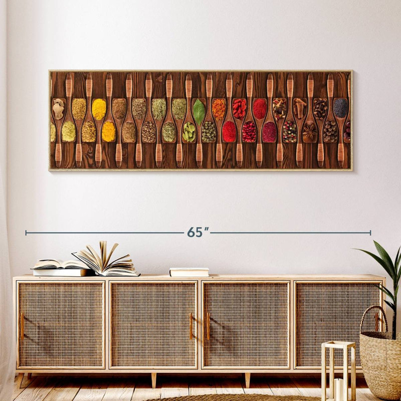 Herbes indiennes, Cadre flottant en bois naturel, 57" X 19"