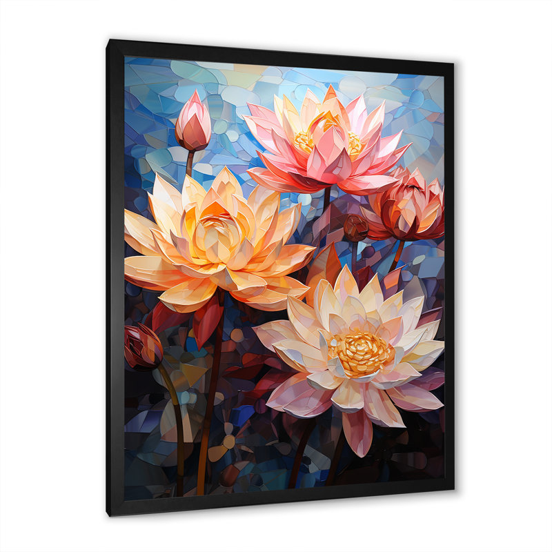Lotus Cubist Harmony I sur impression sur toile, H 40 po x l 30 po x P 1,5 po, Cadre photo noir simple