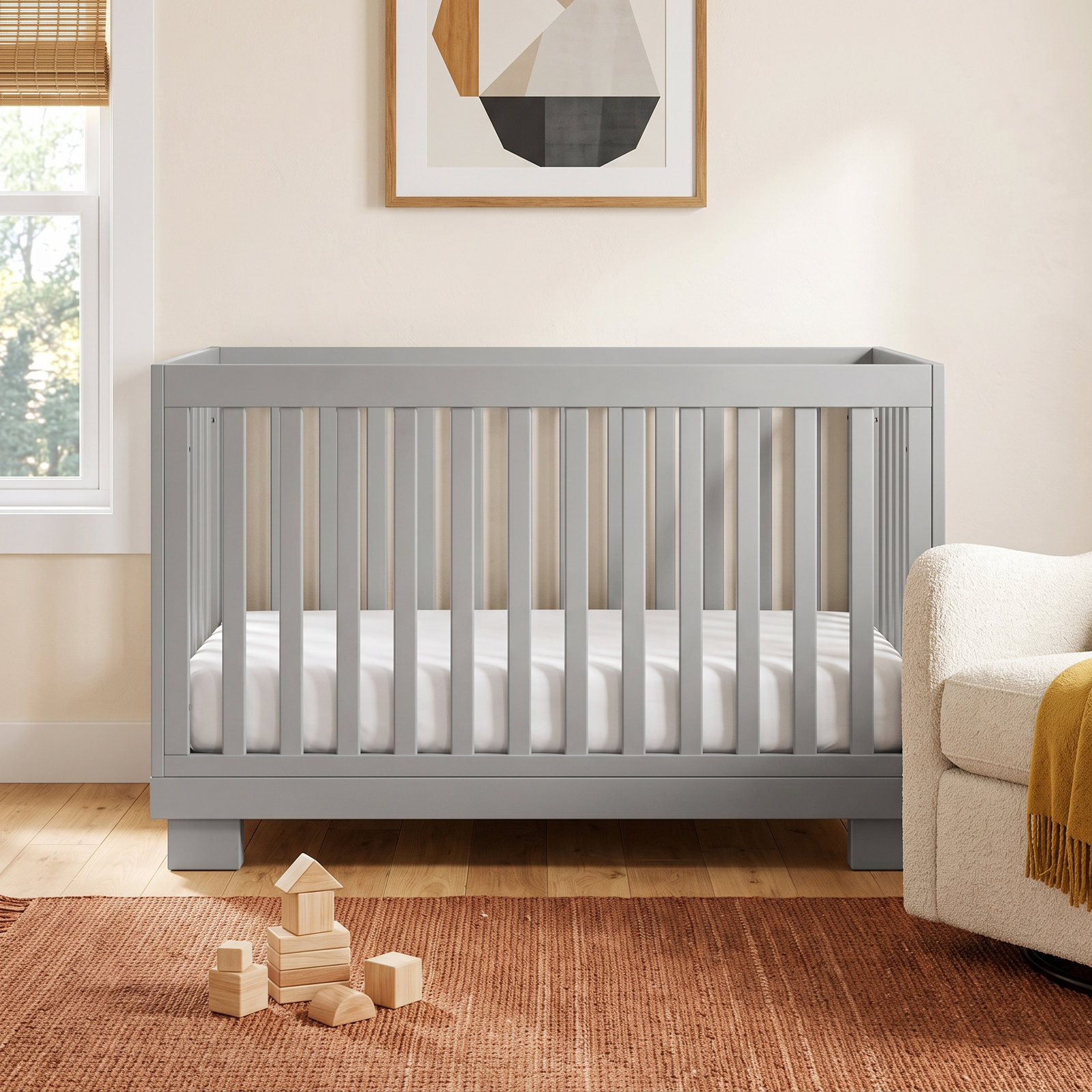 Modo Pine 3-in-1 Convertible Crib, Gray