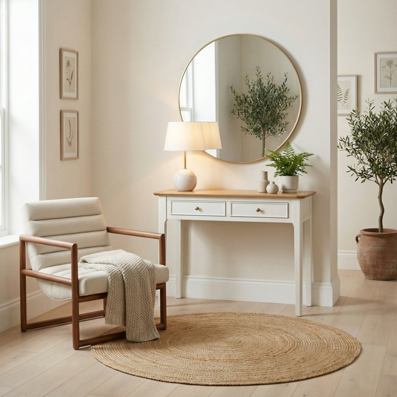 Bodkin Wooden Console Vanity Table With Drawers - Traditional Farmhouse Style, Cream