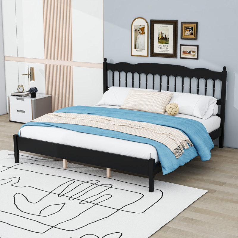 Lit plateforme avec lattes en bois, Black, King