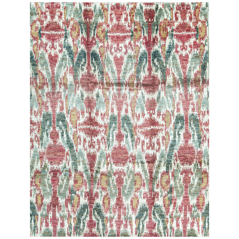 Hand-Knotted High-Quality Red and Green Area Rug