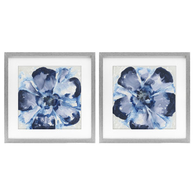 "Blue Glass Blossoms", ensemble de 2 reproductions encadrées sous verre, design par June Erica Vess