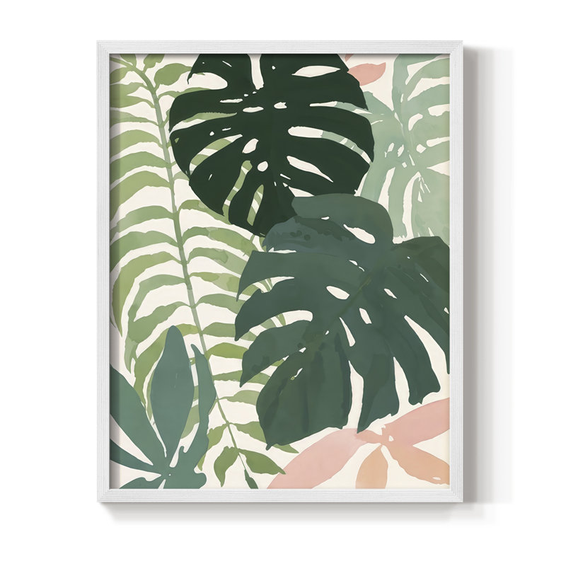 Impression tropicale Tropical II encadrée - bois massif, H 15 po x l 12 po, Blanc